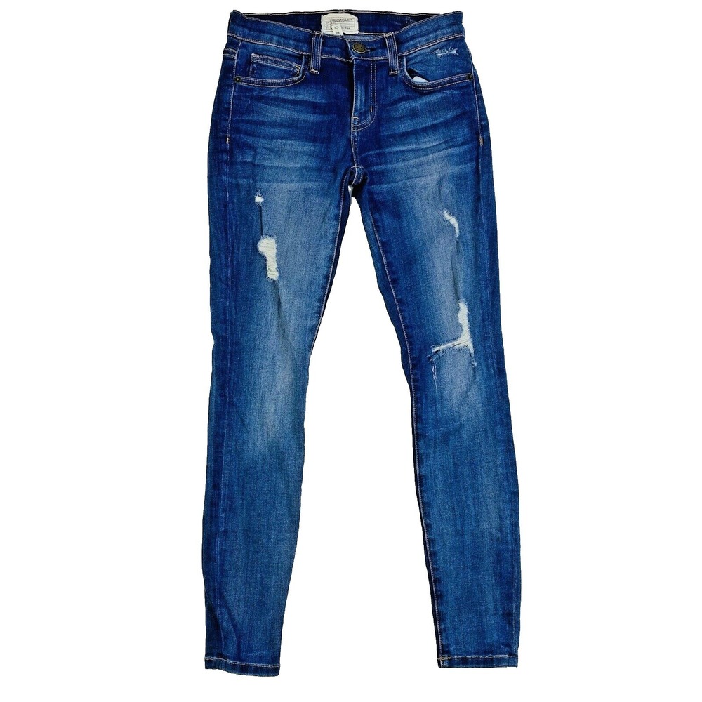 Current Elliot Women Stiletto Niagara Destroyed Blue Skinny Jeans Mid Size 26x28